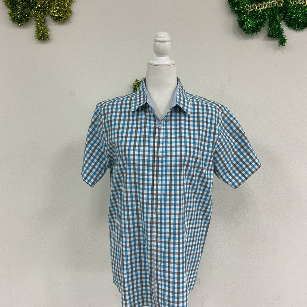 Galaxy By Harvic Blue and White Plaid Men's Shirt